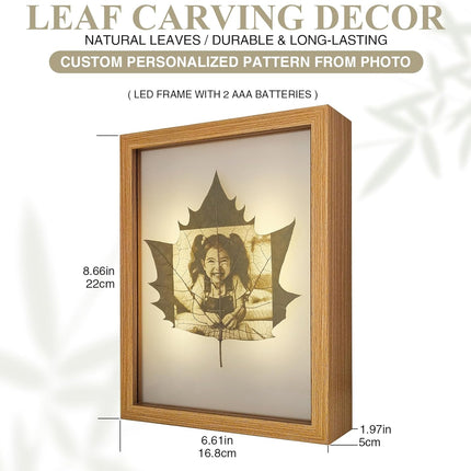 Personalized Leaf Carving Art Displayed in LED Light Photo Frame, Custom Photo Gift for Love, Travel & Celebrations