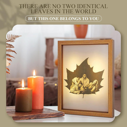 Personalized Leaf Carving Art Displayed in LED Light Photo Frame, Custom Photo Gift for Love, Travel & Celebrations