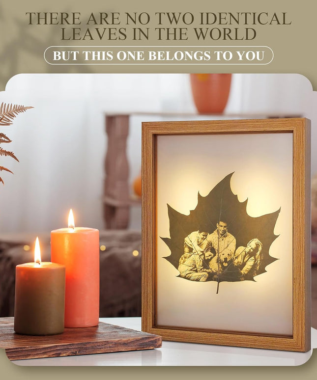 Personalized Leaf Carving Art Displayed in LED Light Photo Frame, Custom Photo Gift for Love, Travel & Celebrations