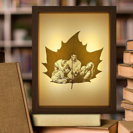 Personalized Leaf Carving Art Displayed in LED Light Photo Frame, Custom Photo Gift for Love, Travel & Celebrations