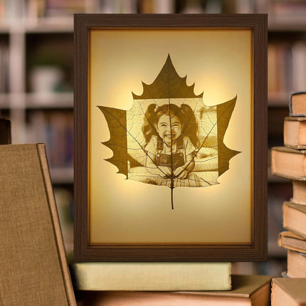 Personalized Leaf Carving Art Displayed in LED Light Photo Frame, Custom Photo Gift for Love, Travel & Celebrations